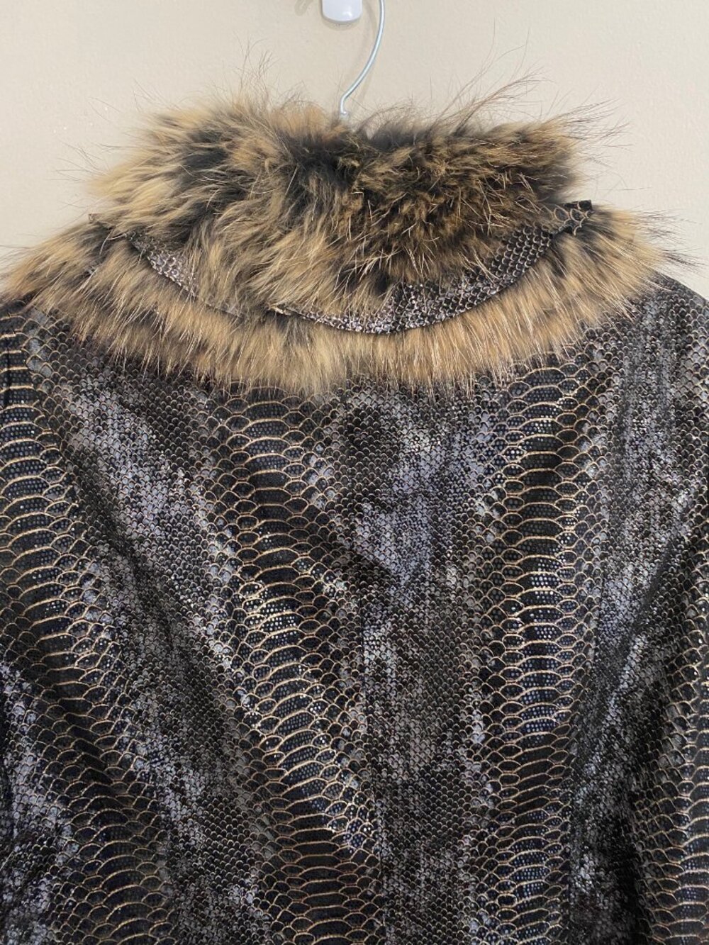 Paolo Santini Vintage Suede Leather Jacket Ruffle Fur Metallic Snake Print 14 - Picture 4 of 11